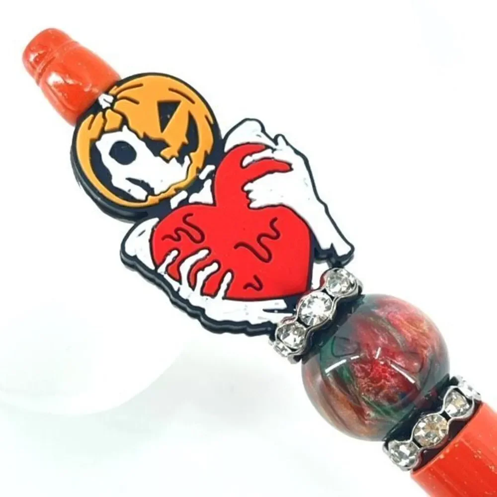 Halloween pumpkin skeleton heart Jack-o-lantern handmade pen NEW beads rhineston